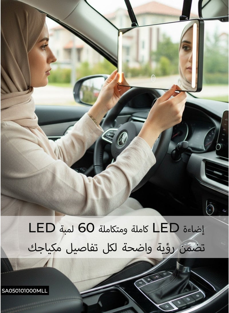 مرآة سيارة بإضاءة LED قابلة للشحن ببطارية ليثيوم 1500mAh مرآة تجميلية للسيارة لمكياج يومي إضاءة ثلاثية أوضاع لمبة ساطعة تحكم باللمس شريط فيلكرو للتثبيت داخل السيارة أو في المنزل والمكتب - Image 3